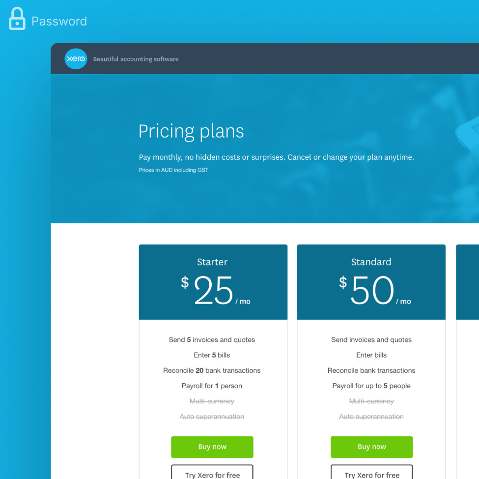 UX/UI Design for Xero Pricing Plans